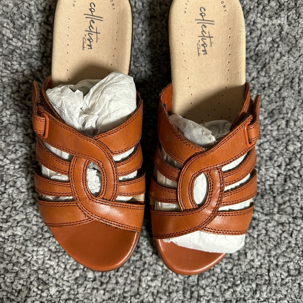 Clarks Loomis Gale Women's Rust Leather Sandals Size 7W Coastal Grandma